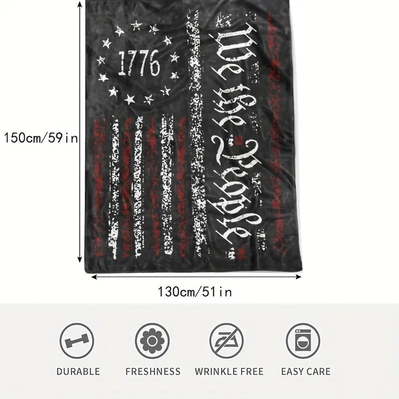 1pc Cozy Retro American Flag Throw Blanket - Soft, Warm, and Durable Throws for Camping, Office, Lunch Break, and Gifts for Men, Husband, Father, Military Officer, and Soldier