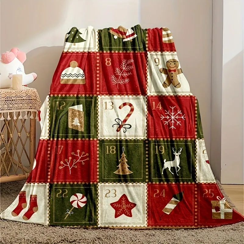 1pc Vintage Christmas Print Blanket, Flannel Blanket, Soft Warm Throw Blanket Nap Blanket For Couch Sofa Office Bed Camping Travel, Multi-purpose Gift Blanket For All Season