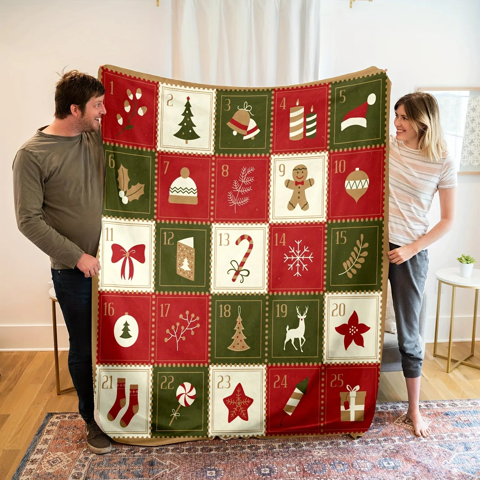 1pc Vintage Christmas Print Blanket, Flannel Blanket, Soft Warm Throw Blanket Nap Blanket For Couch Sofa Office Bed Camping Travel, Multi-purpose Gift Blanket For All Season