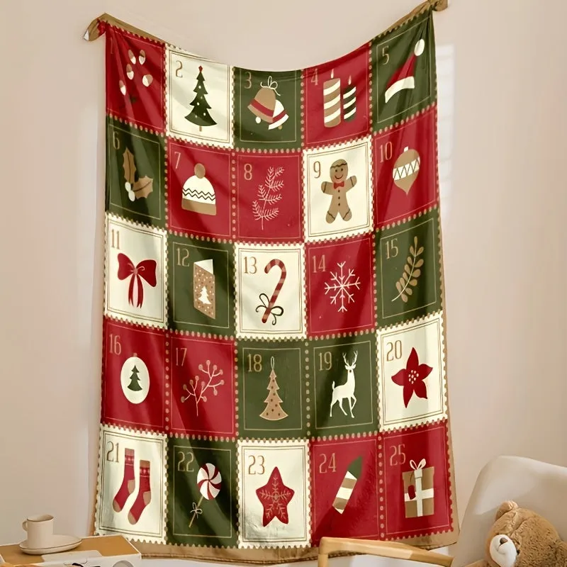1pc Vintage Christmas Print Blanket, Flannel Blanket, Soft Warm Throw Blanket Nap Blanket For Couch Sofa Office Bed Camping Travel, Multi-purpose Gift Blanket For All Season