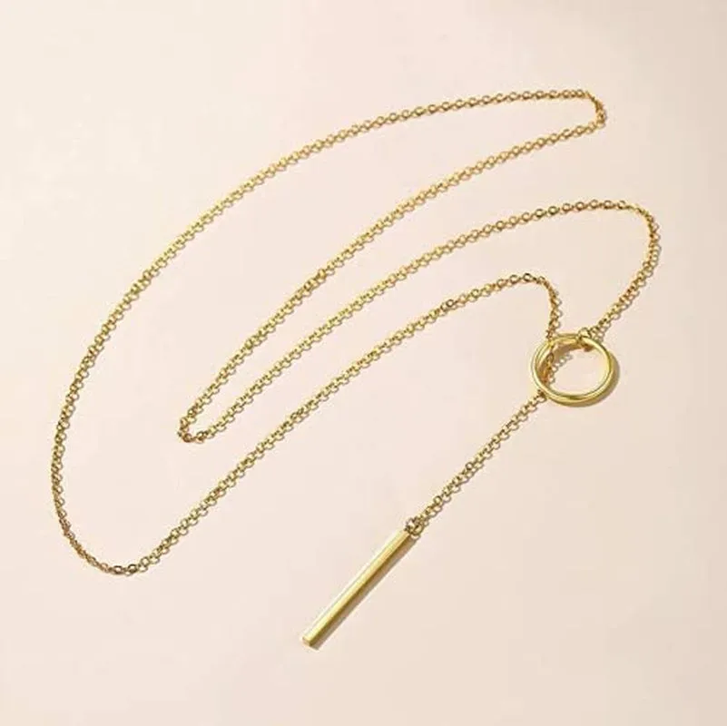 2Pcs Circle Y-shaped Pendant Necklace Bar Earrings Set