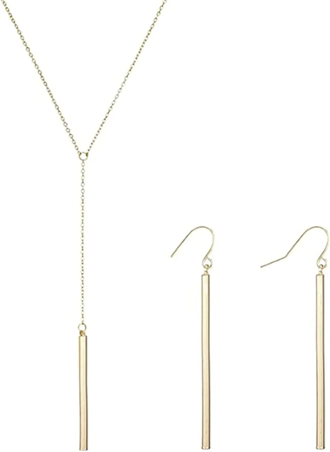 2Pcs Circle Y-shaped Pendant Necklace Bar Earrings Set