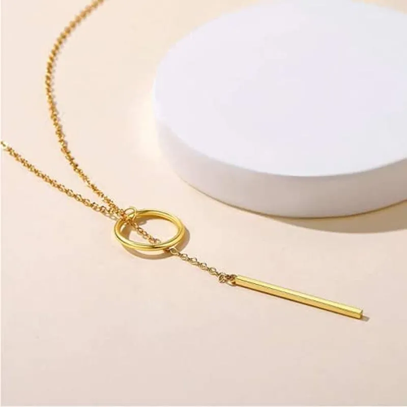 2Pcs Circle Y-shaped Pendant Necklace Bar Earrings Set