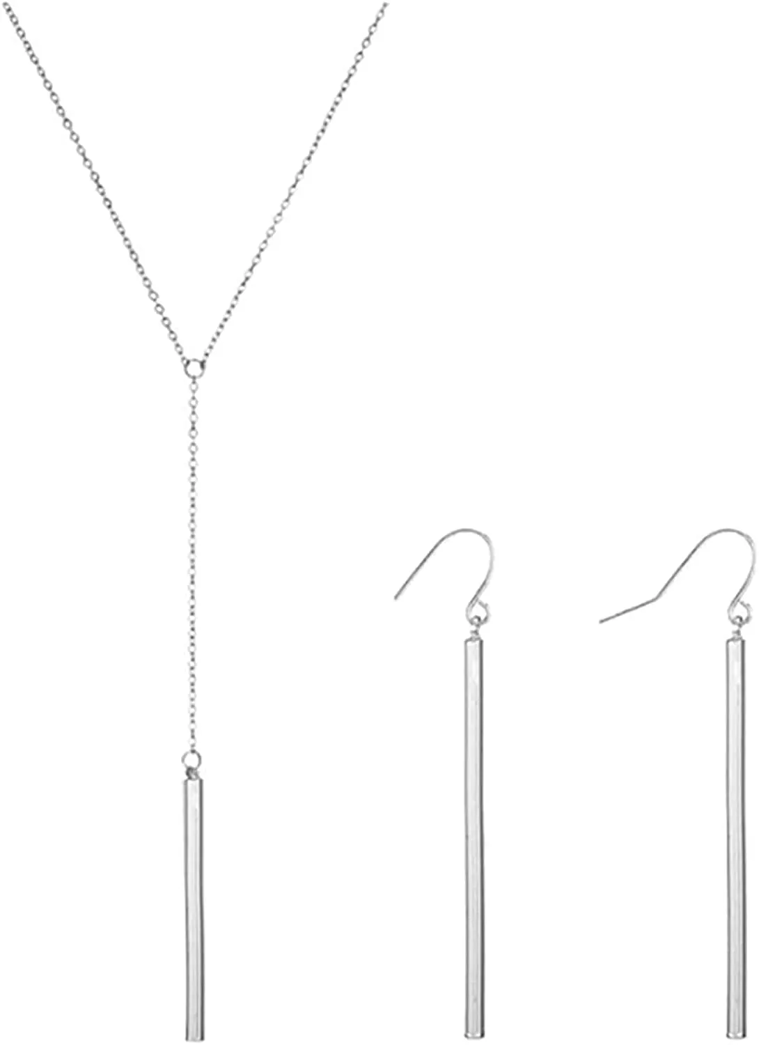 2Pcs Circle Y-shaped Pendant Necklace Bar Earrings Set