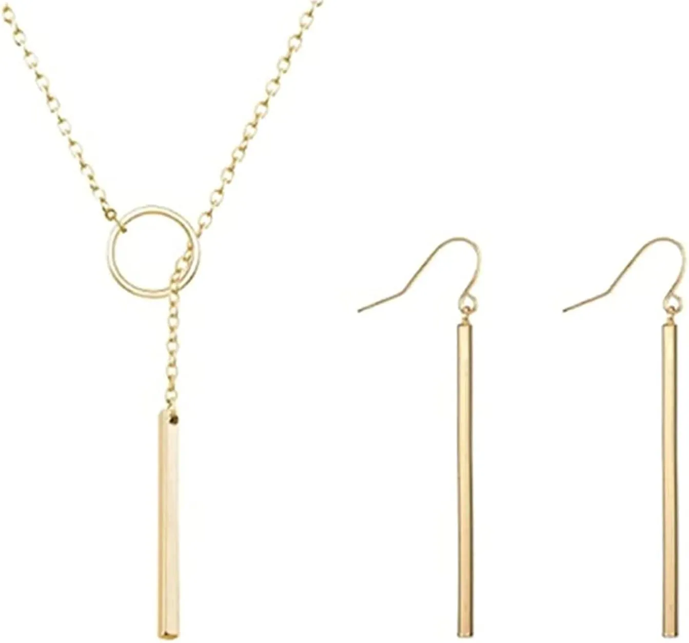 2Pcs Circle Y-shaped Pendant Necklace Bar Earrings Set