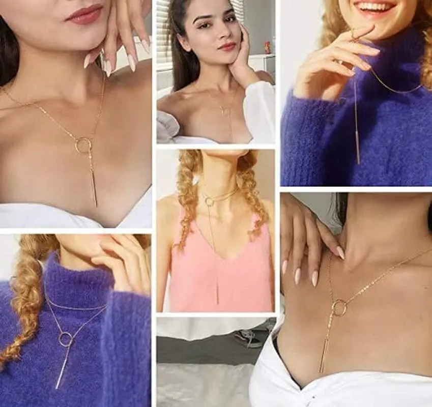 2Pcs Circle Y-shaped Pendant Necklace Bar Earrings Set