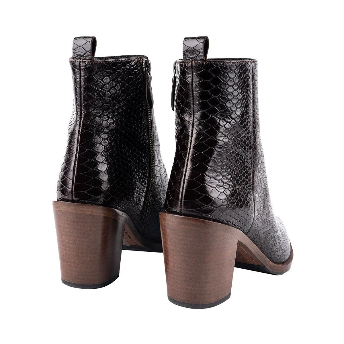 Bruno Premi Ankle Boots Phython Embossed Leather Brown Colour For Women