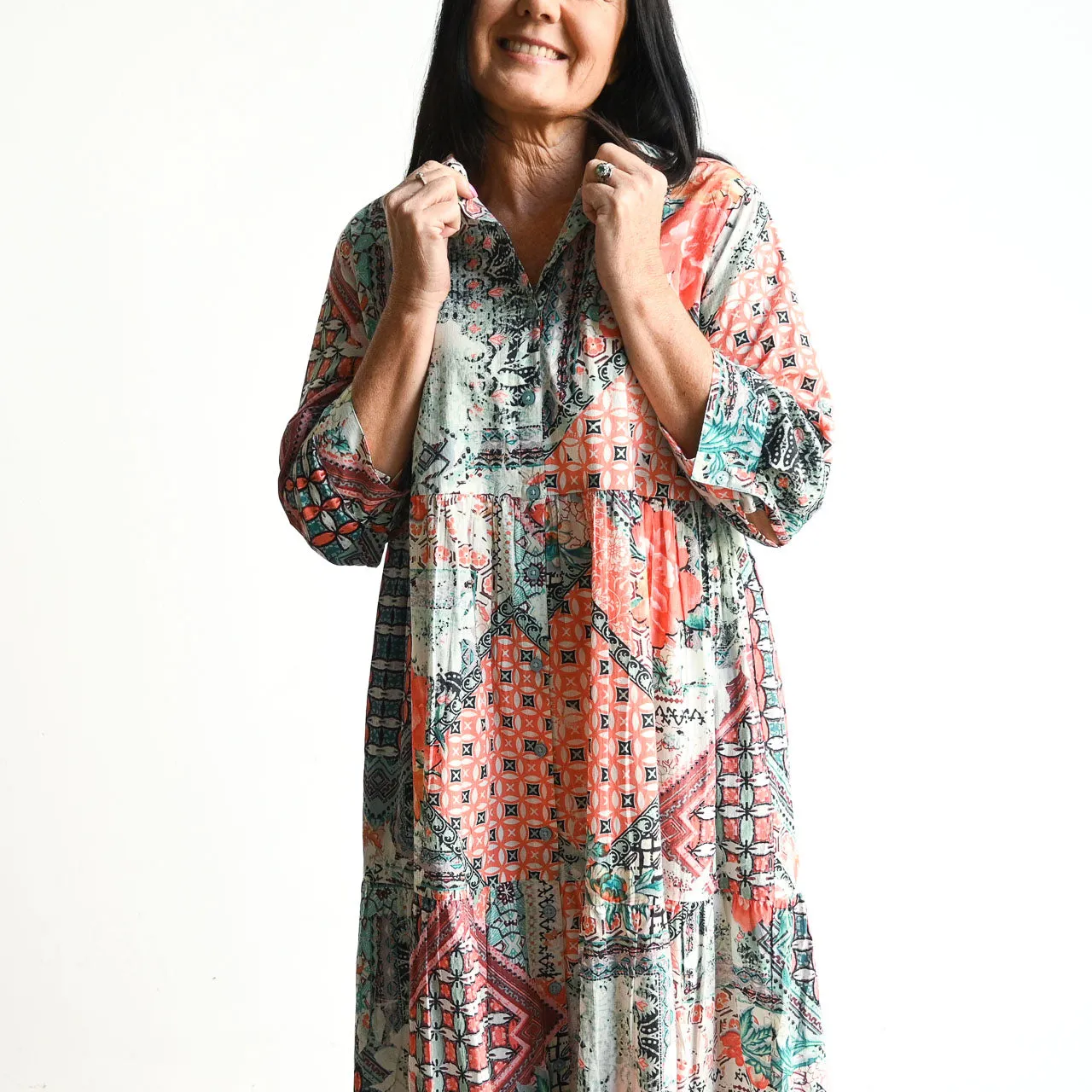 Button-Through Midi Dress by Orientique Australia - Ishigaki - 20028