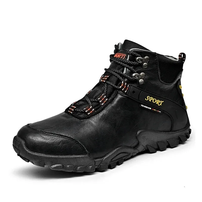 Comfortable Genuine Leather Men Boots Winter Warm Fur Ankle Boots Handmade Fashion Designer Boots Size 38-46