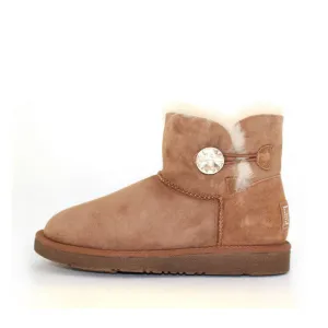 Crystal Button Short Ugg Boot - Chestnut