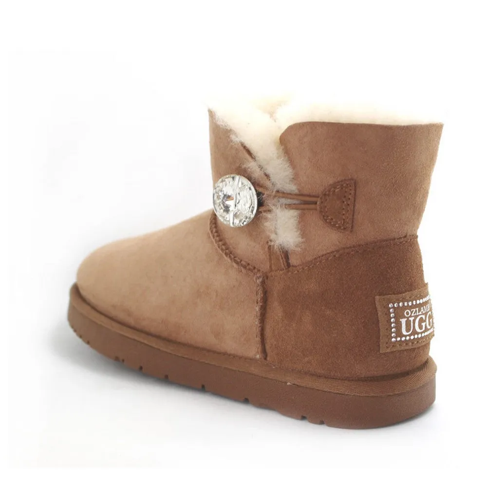 Crystal Button Short Ugg Boot - Chestnut