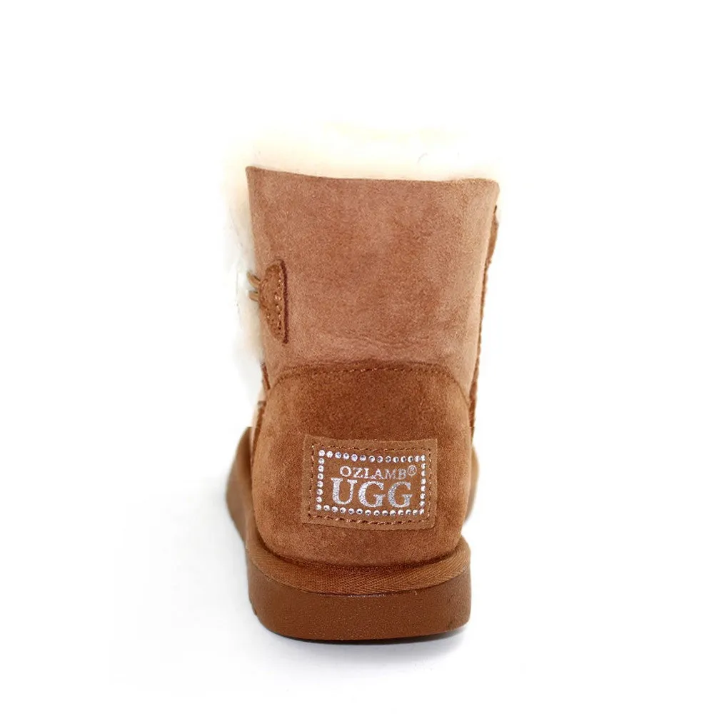 Crystal Button Short Ugg Boot - Chestnut