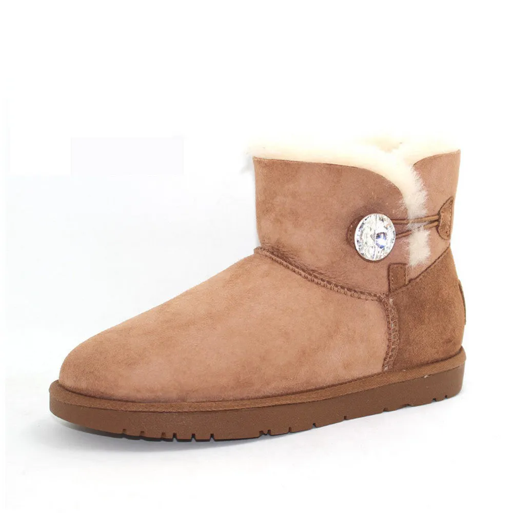 Crystal Button Short Ugg Boot - Chestnut