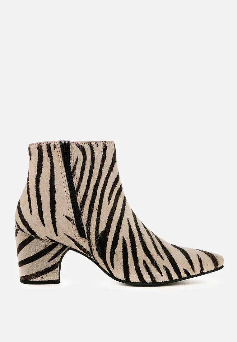 ELISSA Zebra Print Ankle Boots