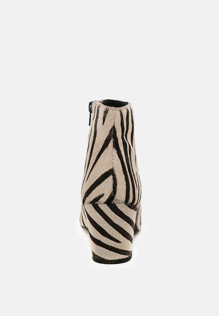 ELISSA Zebra Print Ankle Boots
