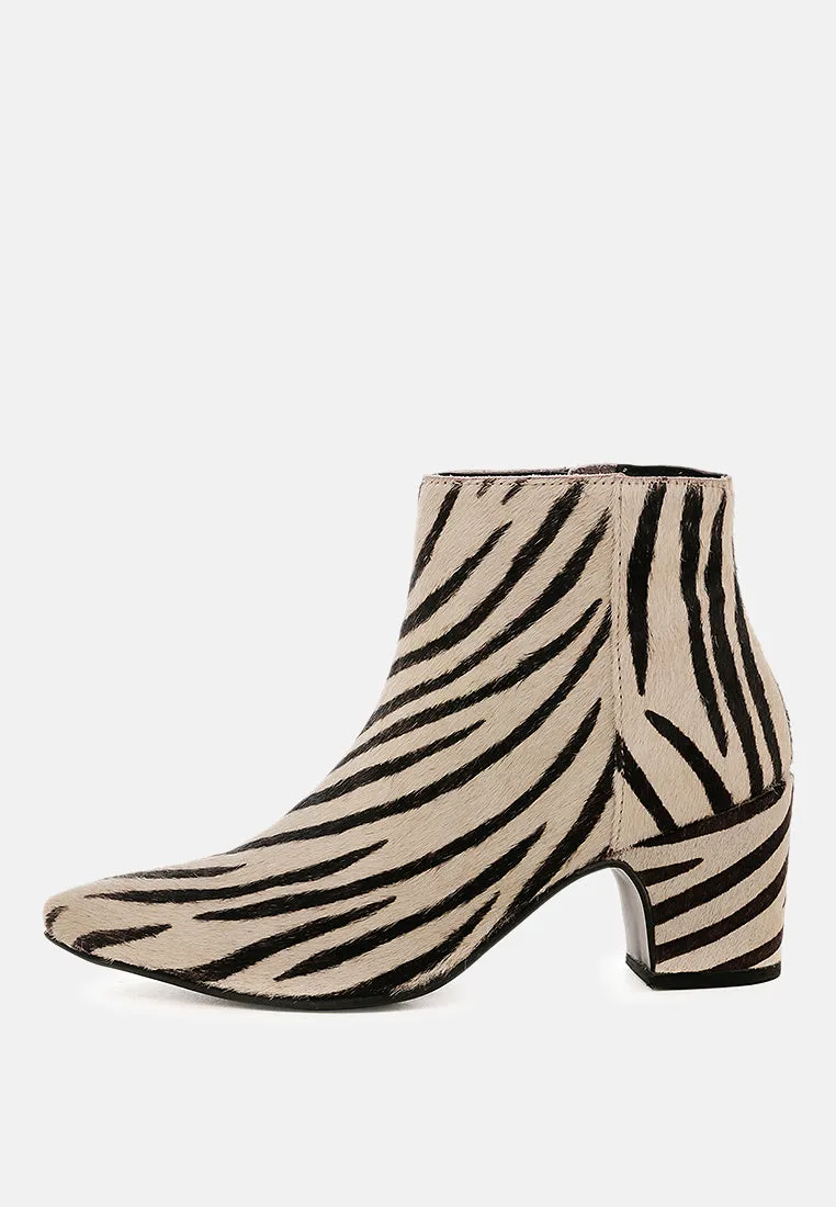 ELISSA Zebra Print Ankle Boots