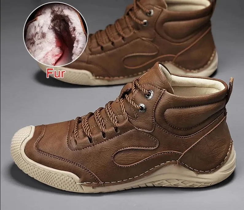Fashion Comfortable  Microfiber Leather Men Boots Winter Warm Fur Boots Handmade Designer Ankle Boots Size 38-46