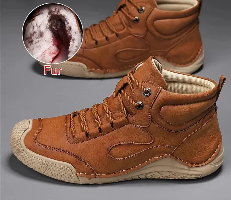 Fashion Comfortable  Microfiber Leather Men Boots Winter Warm Fur Boots Handmade Designer Ankle Boots Size 38-46