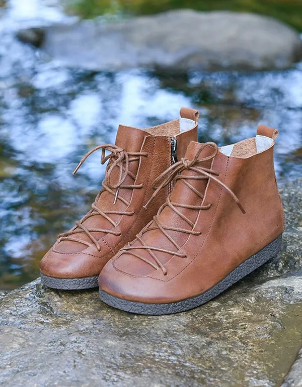 Handmade Leather Women's Retro Flat Boots