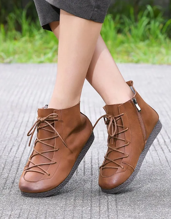 Handmade Leather Women's Retro Flat Boots