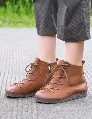 Handmade Leather Women's Retro Flat Boots