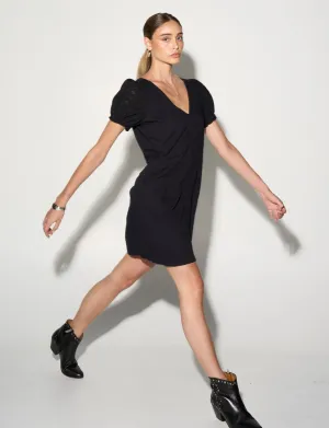 INES Black Shift Dress with Puff Shoulders