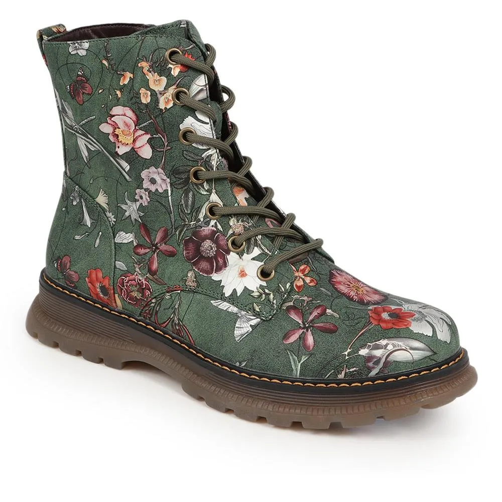 Lace-Up Floral Boots  - PINYI40011 / 326 033