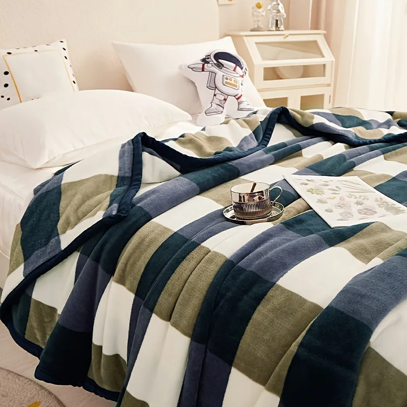 Luxurious Blue Plaid Flannel Throw Blanket - Soft & Cozy For All Seasons, Perfect For Naps, Sofa, Office, Bed, Car, Camping | Versatile Home Decor Pillows For Outdoor Furniture Cozy Blanket