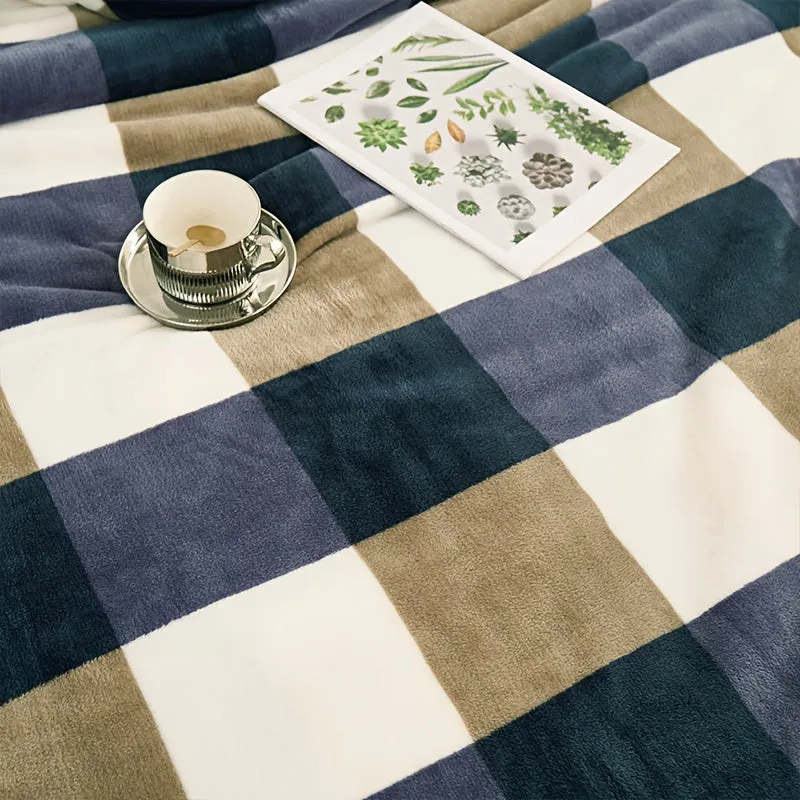 Luxurious Blue Plaid Flannel Throw Blanket - Soft & Cozy For All Seasons, Perfect For Naps, Sofa, Office, Bed, Car, Camping | Versatile Home Decor Pillows For Outdoor Furniture Cozy Blanket