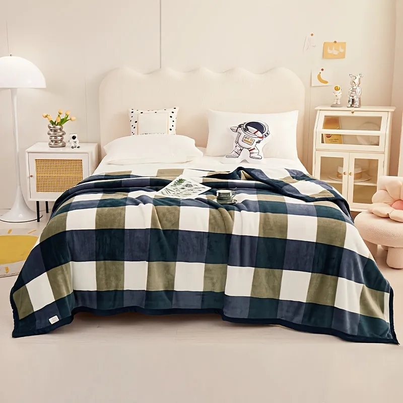 Luxurious Blue Plaid Flannel Throw Blanket - Soft & Cozy For All Seasons, Perfect For Naps, Sofa, Office, Bed, Car, Camping | Versatile Home Decor Pillows For Outdoor Furniture Cozy Blanket