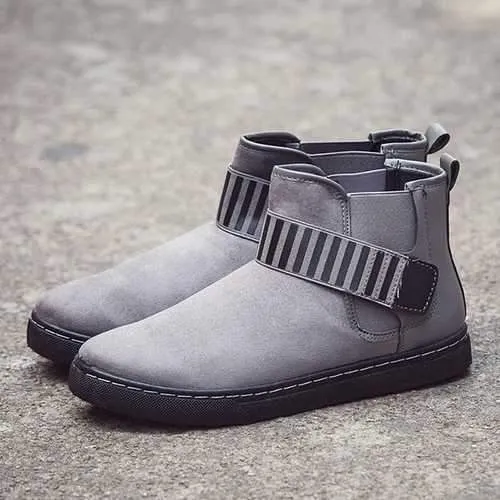 Men Hook Loop Stripe Elastic Band Comfortable Suede Ankle Boots