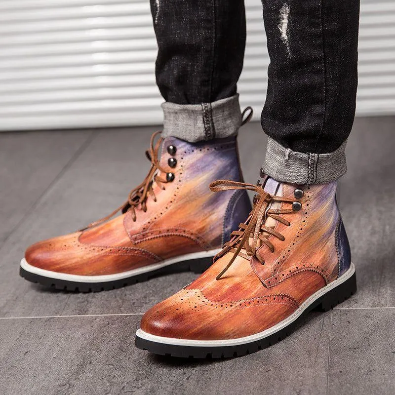Men's Casual Shoes Leather Ankle Boots Motorcycle Fashion Rivet Boots #1537