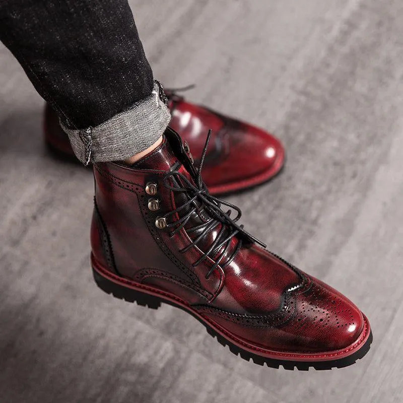 Men's Casual Shoes Leather Ankle Boots Motorcycle Fashion Rivet Boots #1537