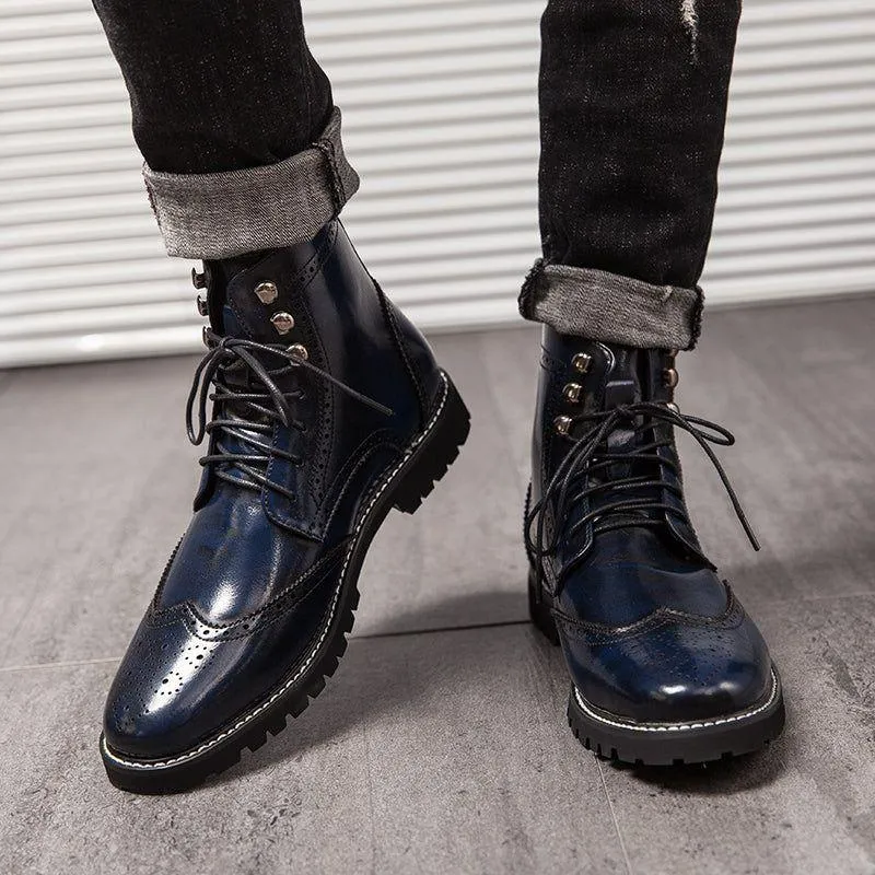 Men's Casual Shoes Leather Ankle Boots Motorcycle Fashion Rivet Boots #1537