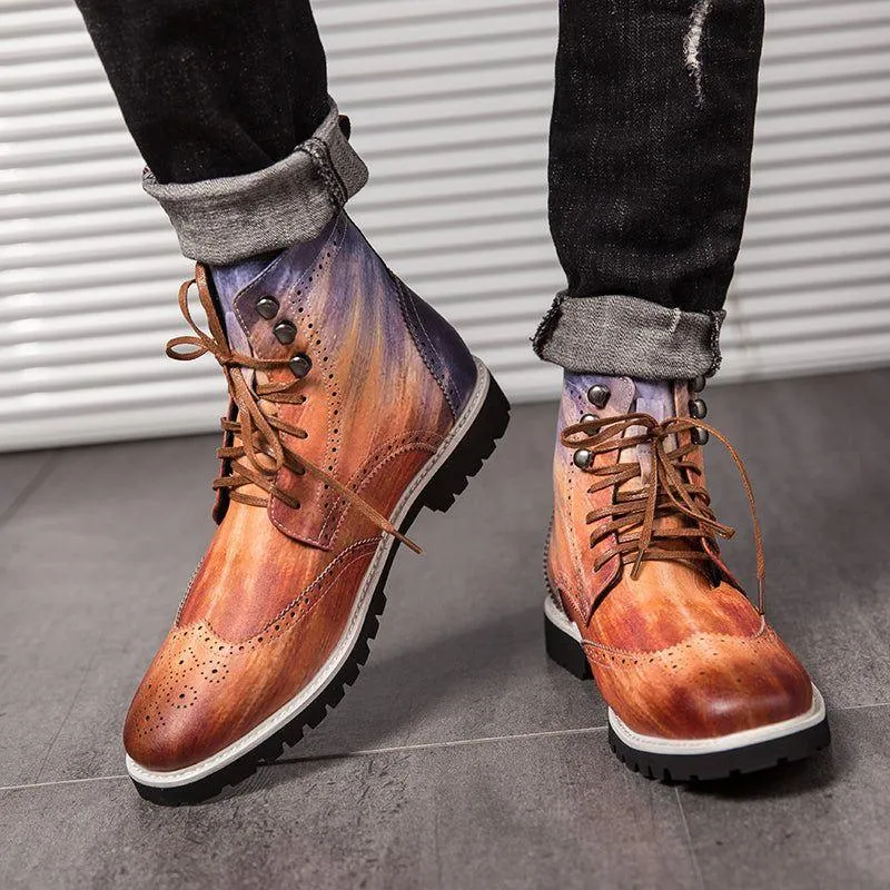Men's Casual Shoes Leather Ankle Boots Motorcycle Fashion Rivet Boots #1537