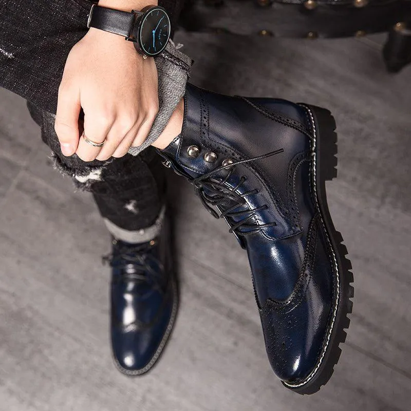 Men's Casual Shoes Leather Ankle Boots Motorcycle Fashion Rivet Boots #1537