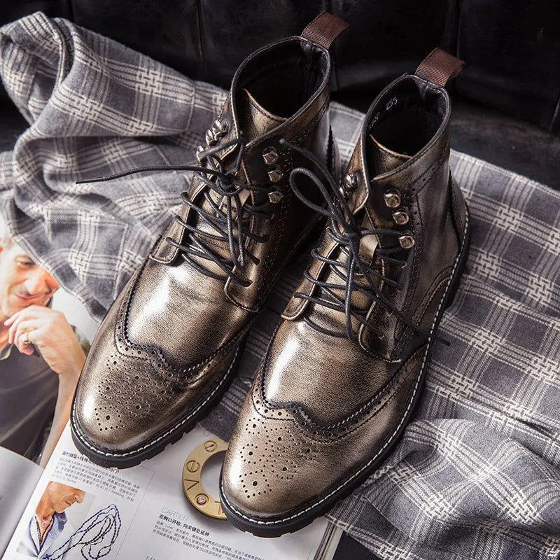 Men's Casual Shoes Leather Ankle Boots Motorcycle Fashion Rivet Boots #1537