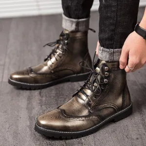 Men's Casual Shoes Leather Ankle Boots Motorcycle Fashion Rivet Boots #1537