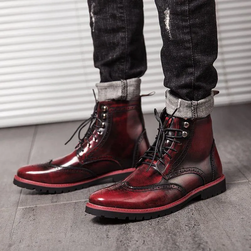 Men's Casual Shoes Leather Ankle Boots Motorcycle Fashion Rivet Boots #1537