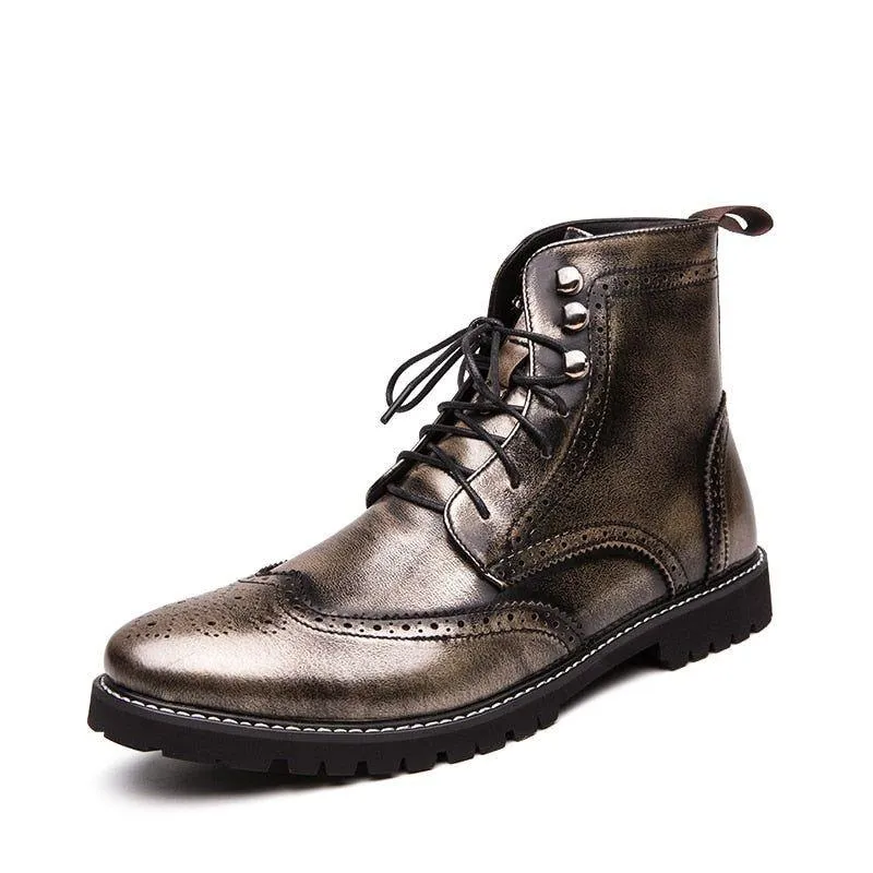 Men's Casual Shoes Leather Ankle Boots Motorcycle Fashion Rivet Boots #1537