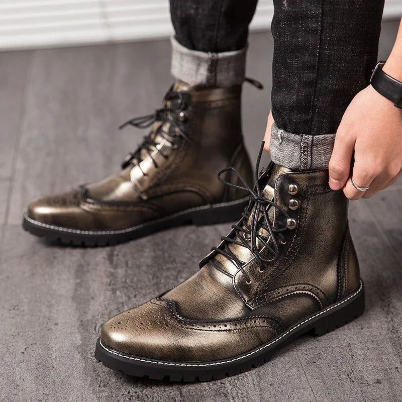 Men's Casual Shoes Leather Ankle Boots Motorcycle Fashion Rivet Boots #1537