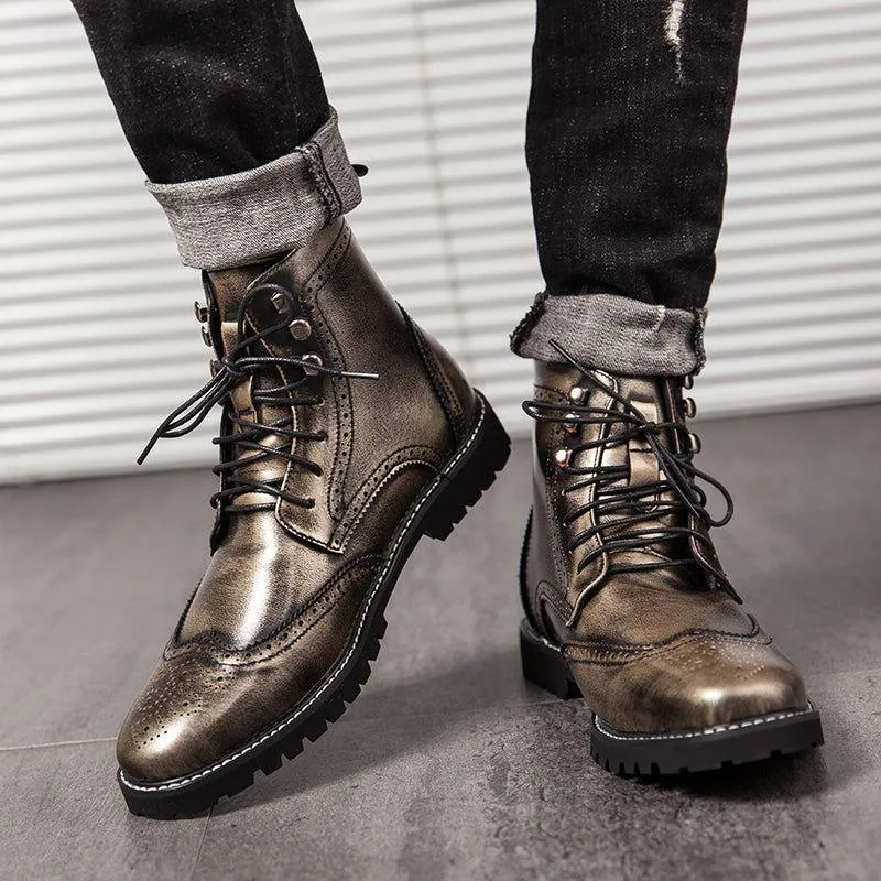 Men's Casual Shoes Leather Ankle Boots Motorcycle Fashion Rivet Boots #1537
