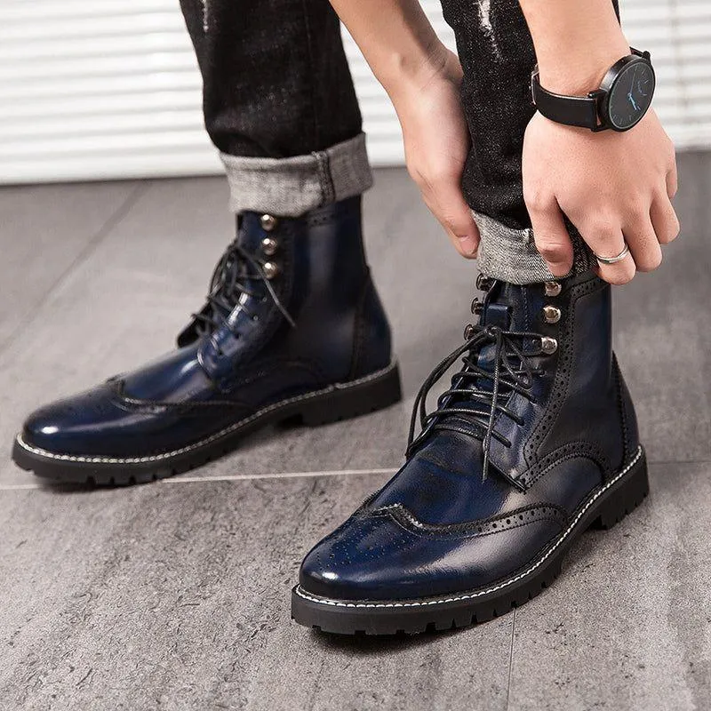 Men's Casual Shoes Leather Ankle Boots Motorcycle Fashion Rivet Boots #1537