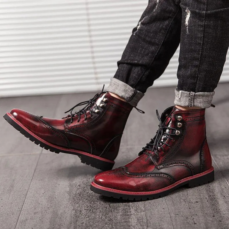 Men's Casual Shoes Leather Ankle Boots Motorcycle Fashion Rivet Boots #1537