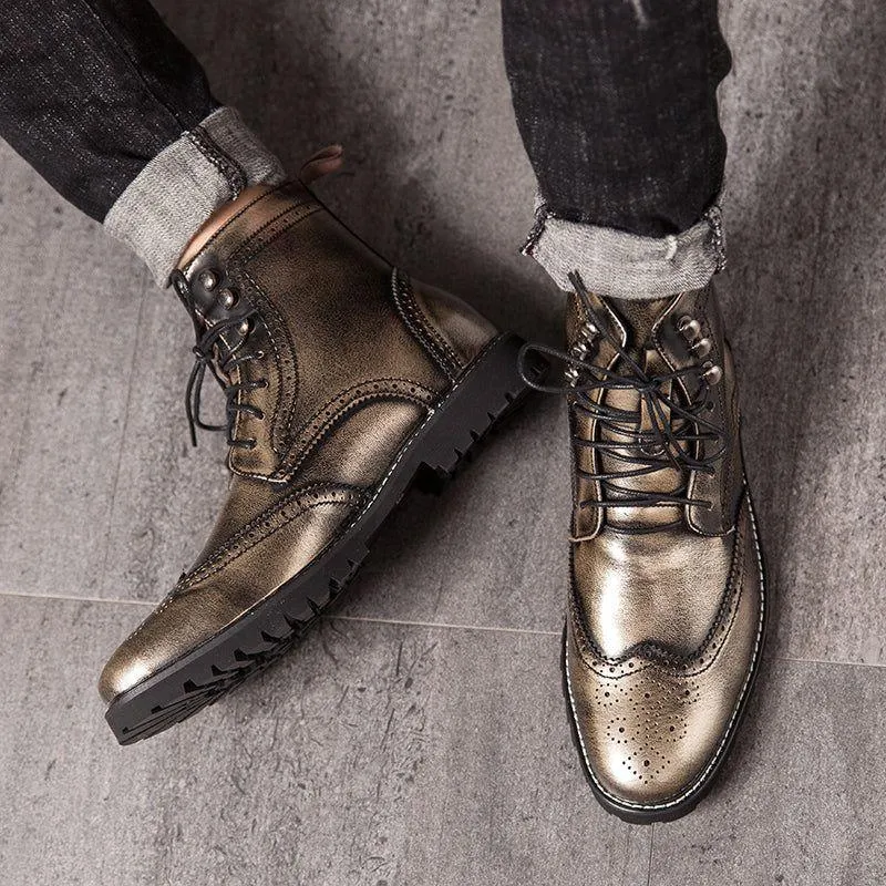 Men's Casual Shoes Leather Ankle Boots Motorcycle Fashion Rivet Boots #1537