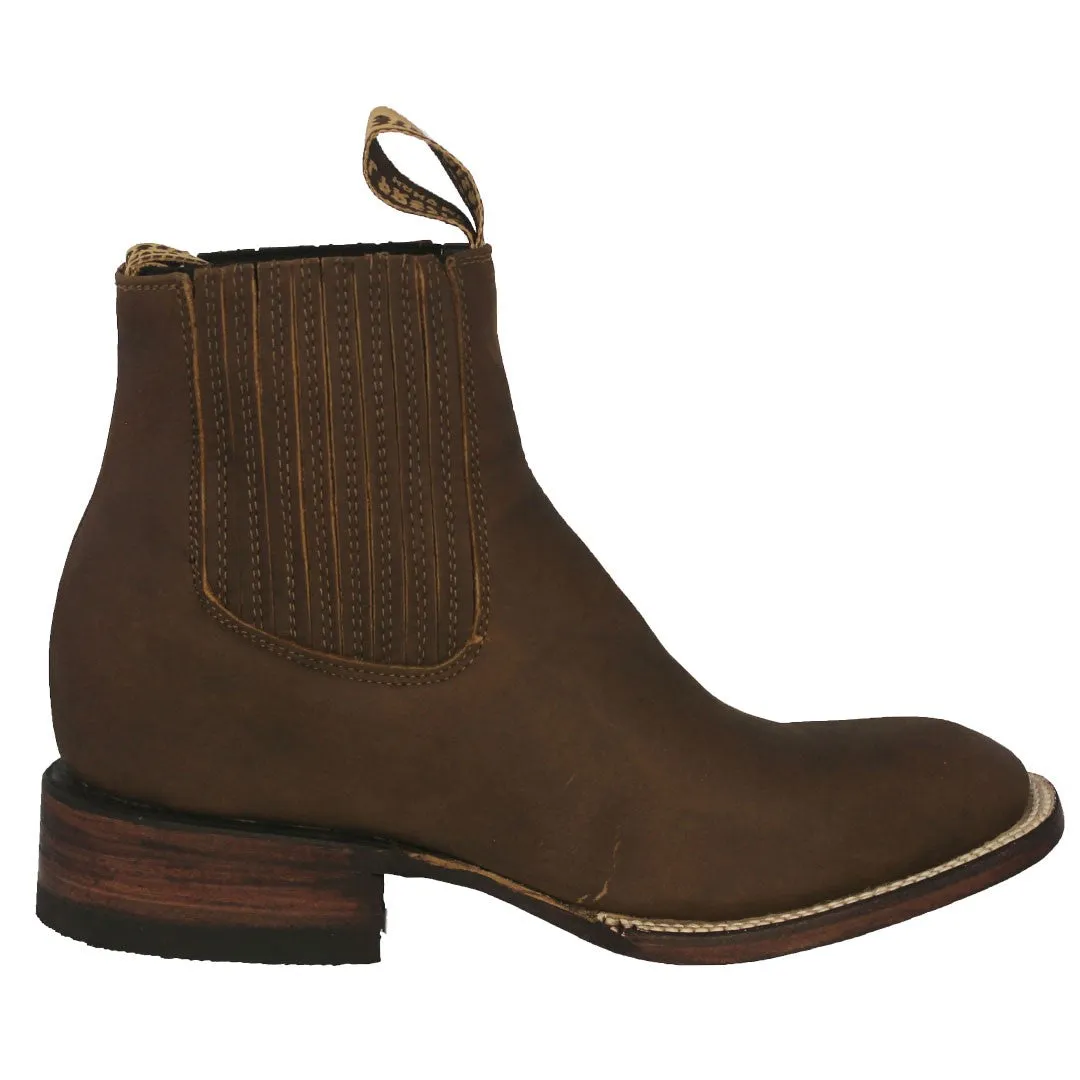 Mens Frances Honey Brown Chelsea Leather Boots - Square Toe