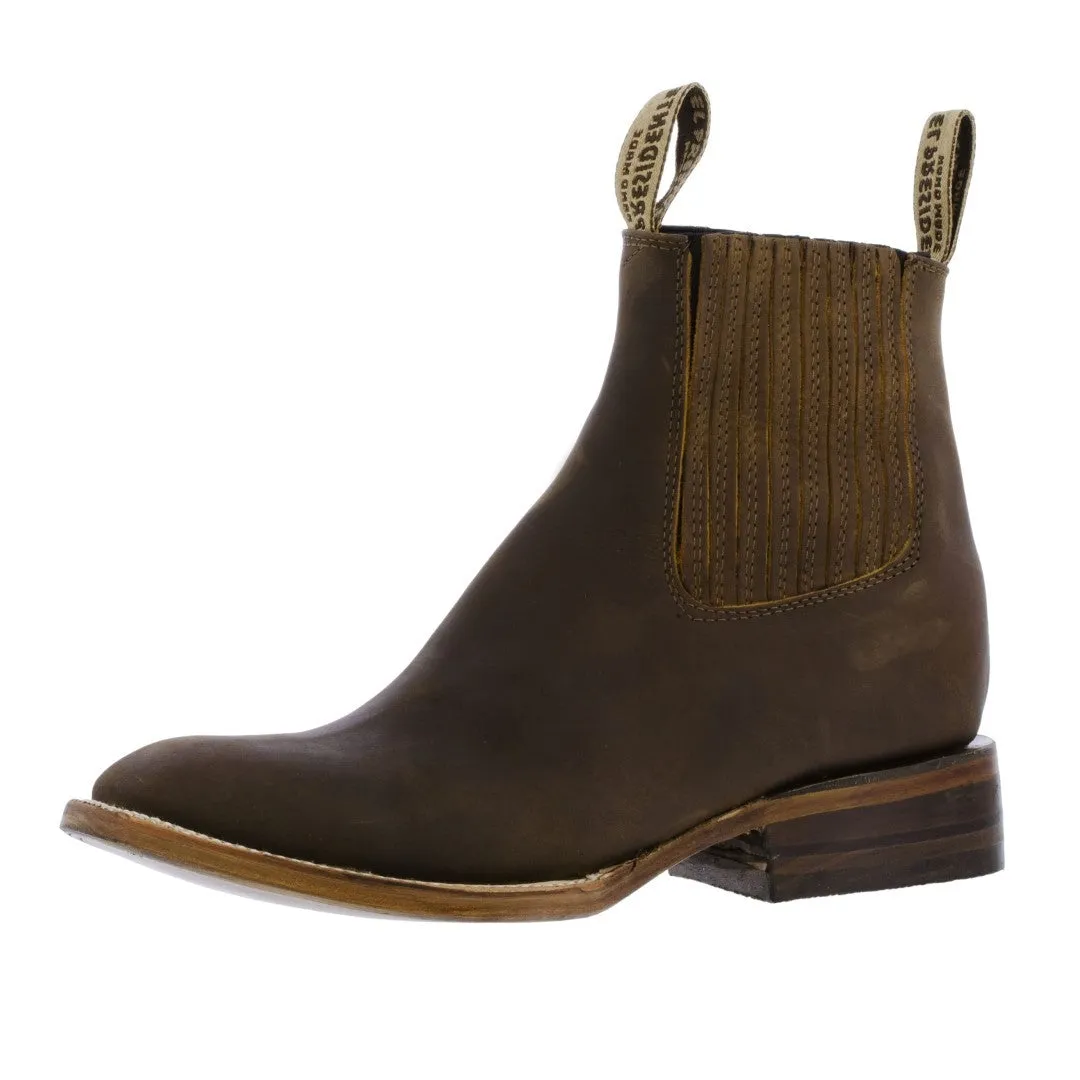 Mens Frances Honey Brown Chelsea Leather Boots - Square Toe