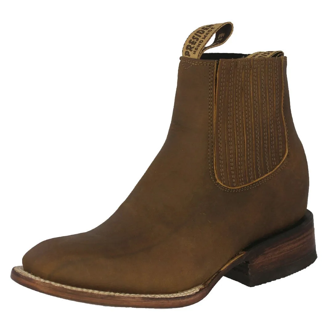 Mens Frances Honey Brown Chelsea Leather Boots - Square Toe