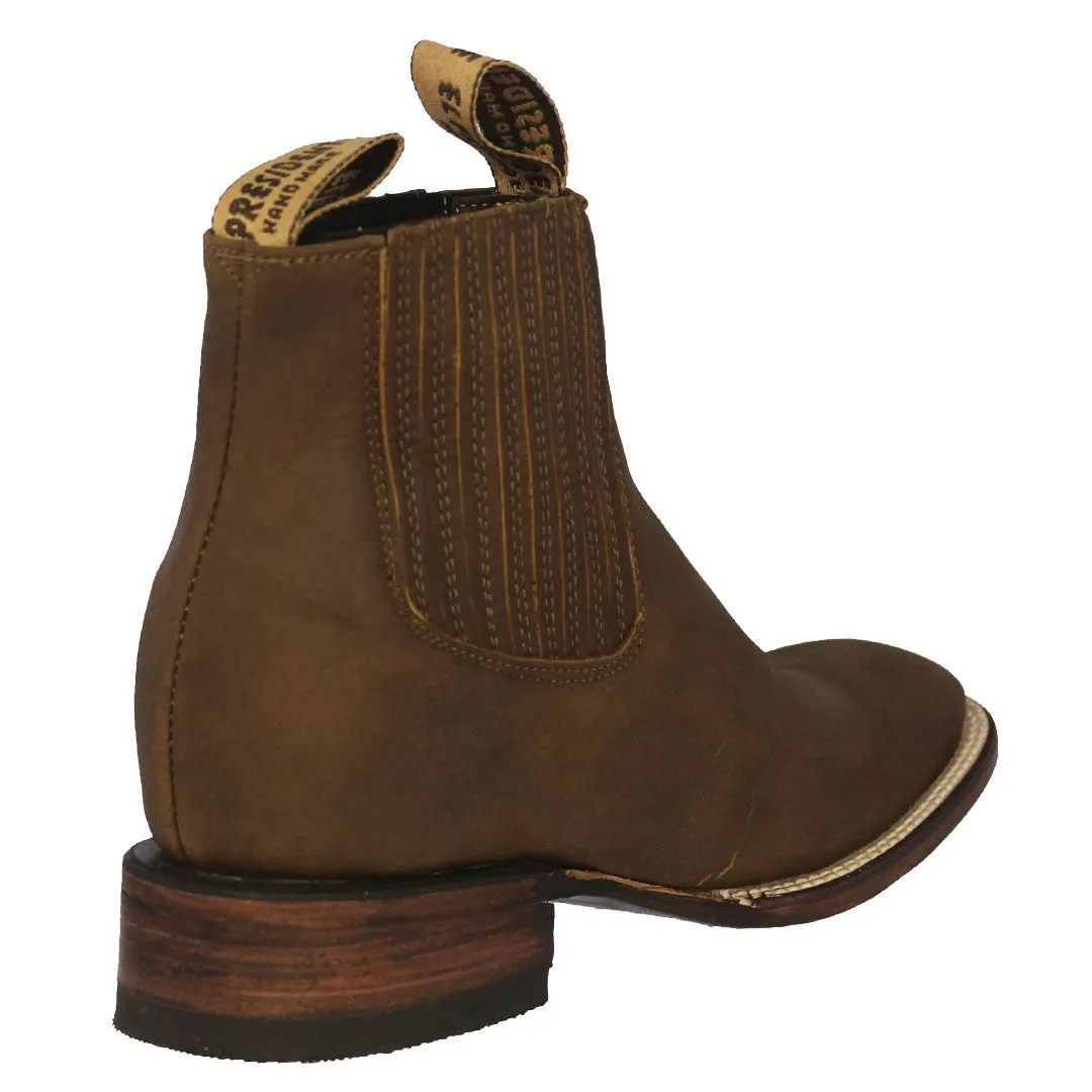 Mens Frances Honey Brown Chelsea Leather Boots - Square Toe