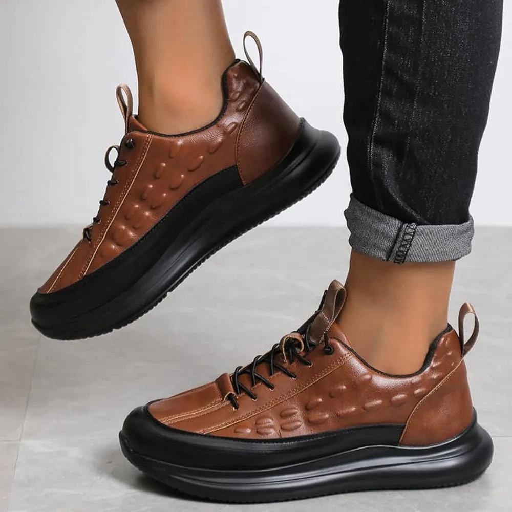 Men's Lace Up Non Slip Leather Outdoor Fashion Sneaker CLR-09